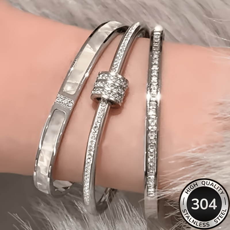 3pc 304 Stainless Steel Stackable Bangle Set for Women